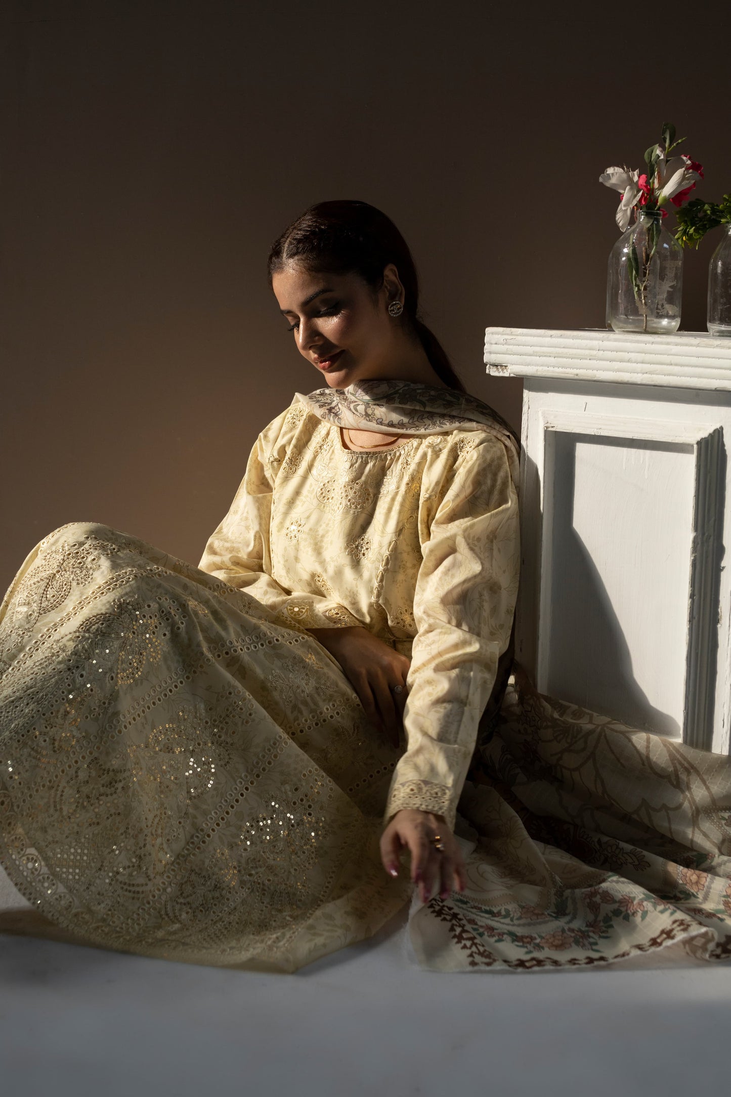MH003 lawn fancy frock style with lawn dopatta 3pc embroidery ladies suit by threads or buttons