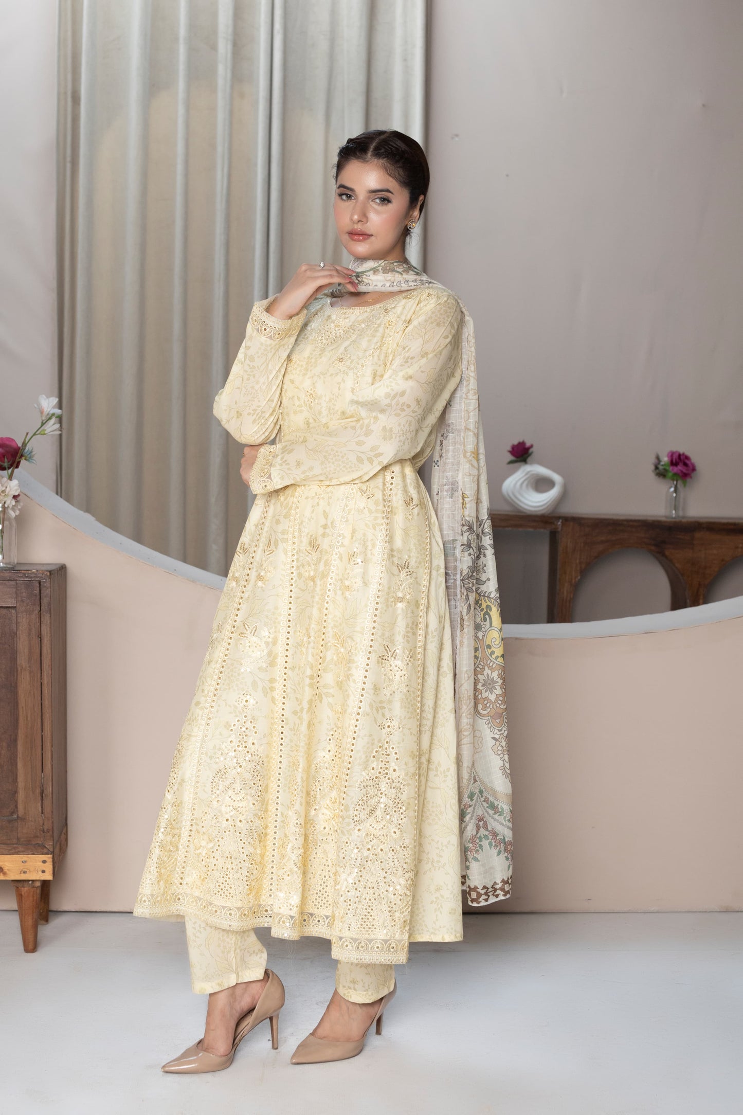 MH007 lawn fancy frock style 3pc ladies suit by threads or buttons