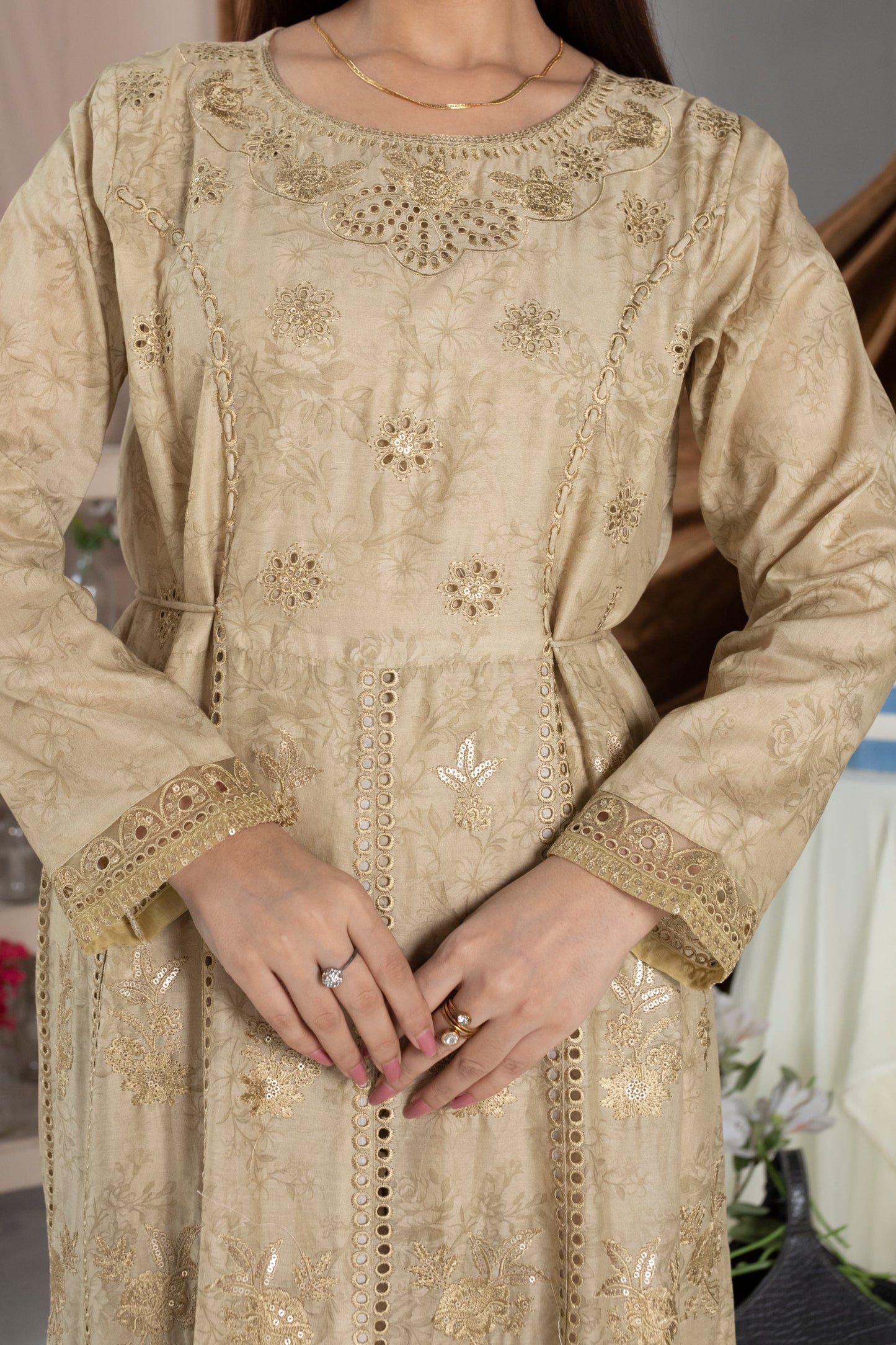 MH003 lawn fancy frock style with lawn dopatta 3pc embroidery ladies suit by threads or buttons