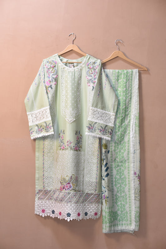 SKPR021 TOB Lawn Embroidery 3 pc suit By threads or buttons