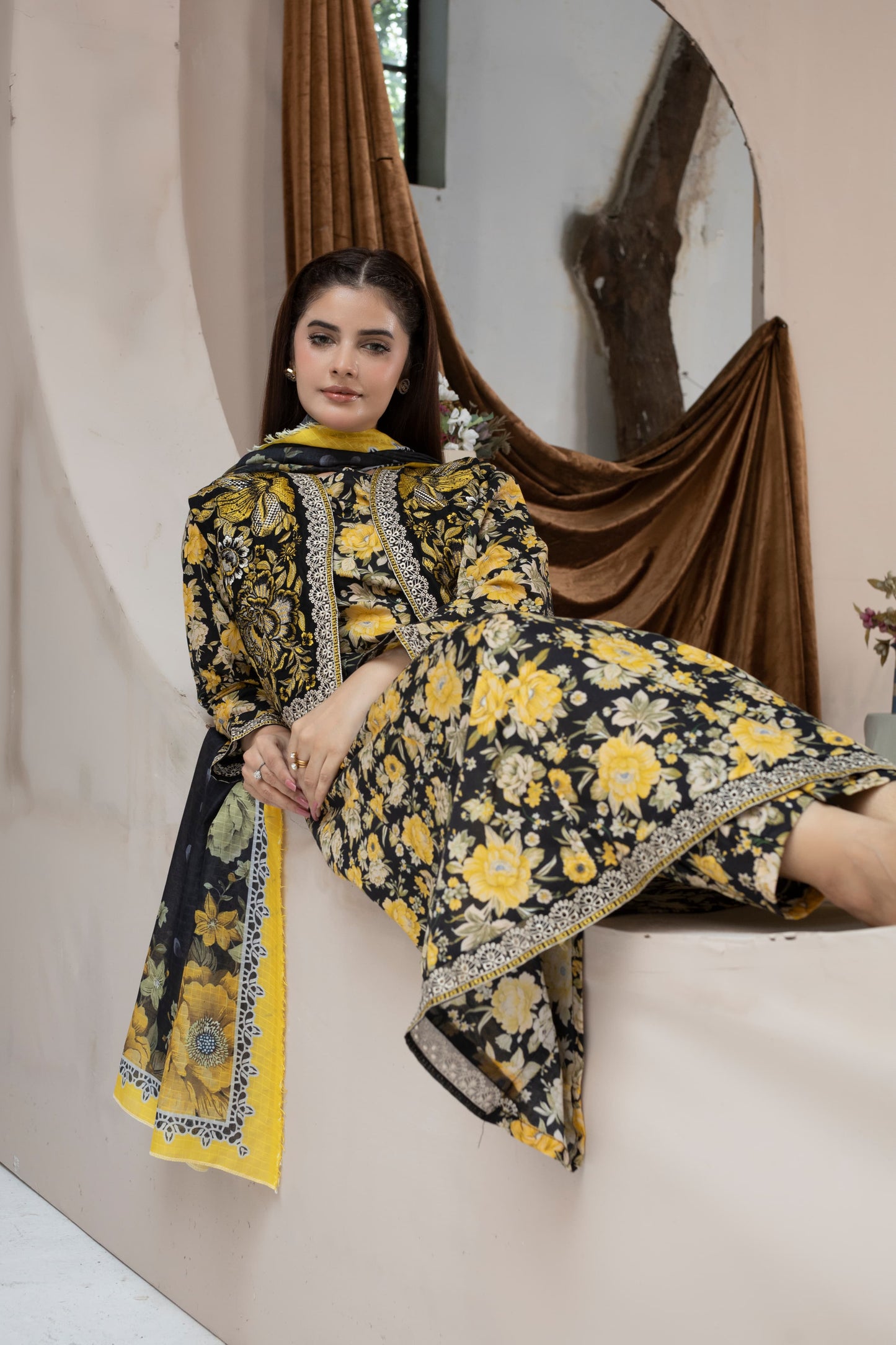 MH002 lawn fancy jacket style with frock 3pc ladies suit