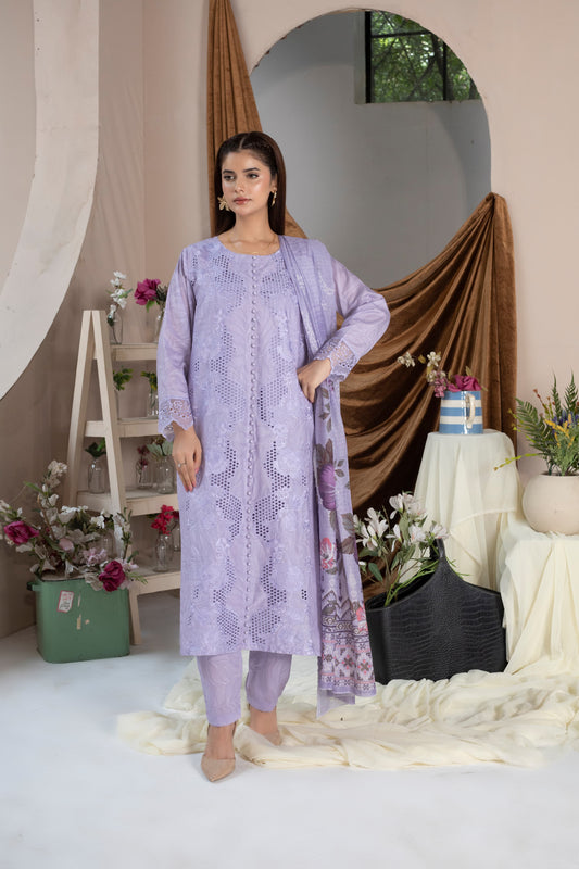 MH004 lawn fancy shirt style 3pc ladies suit by threads or buttons