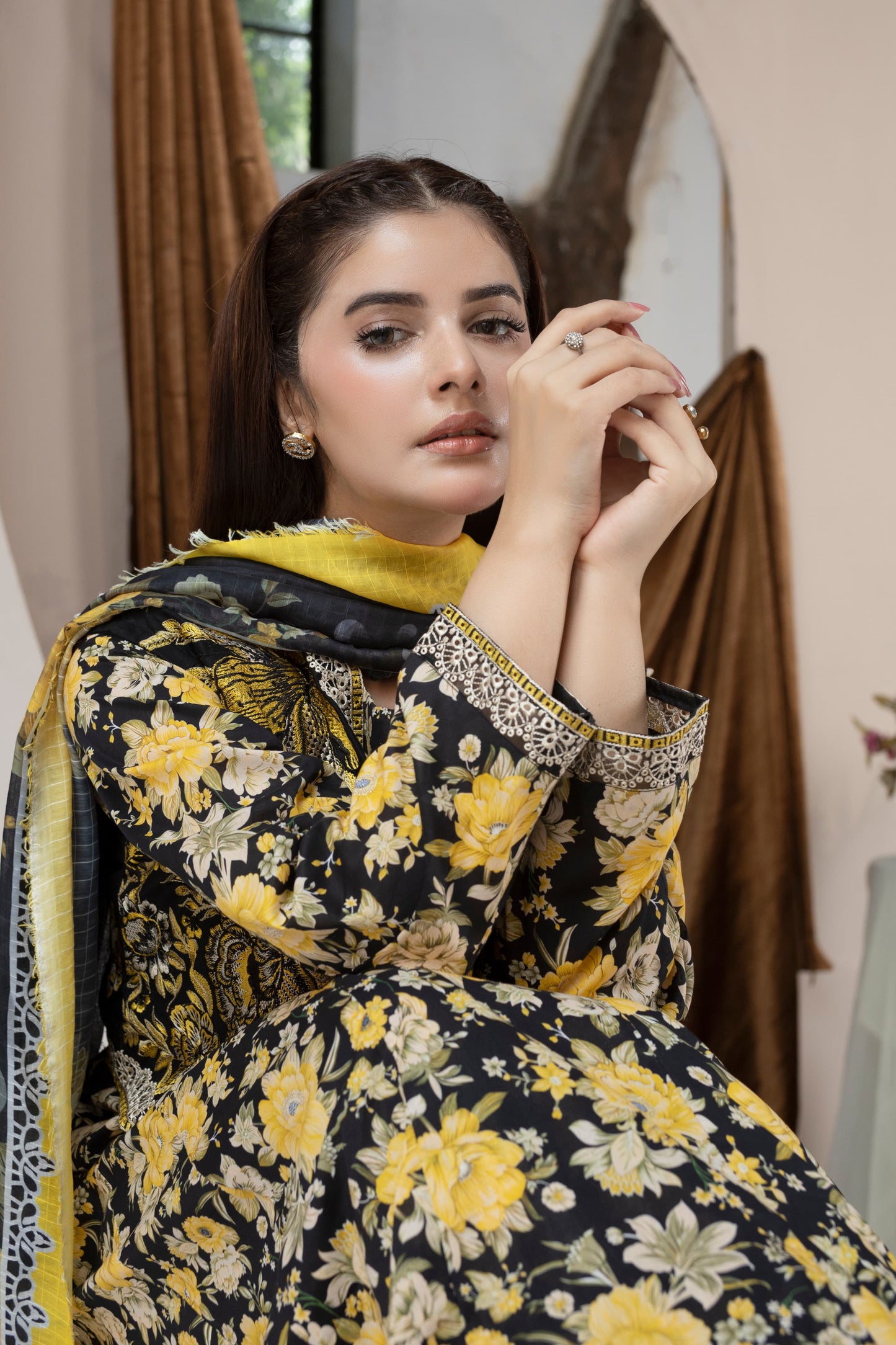 MH002 lawn fancy jacket style with frock 3pc ladies suit
