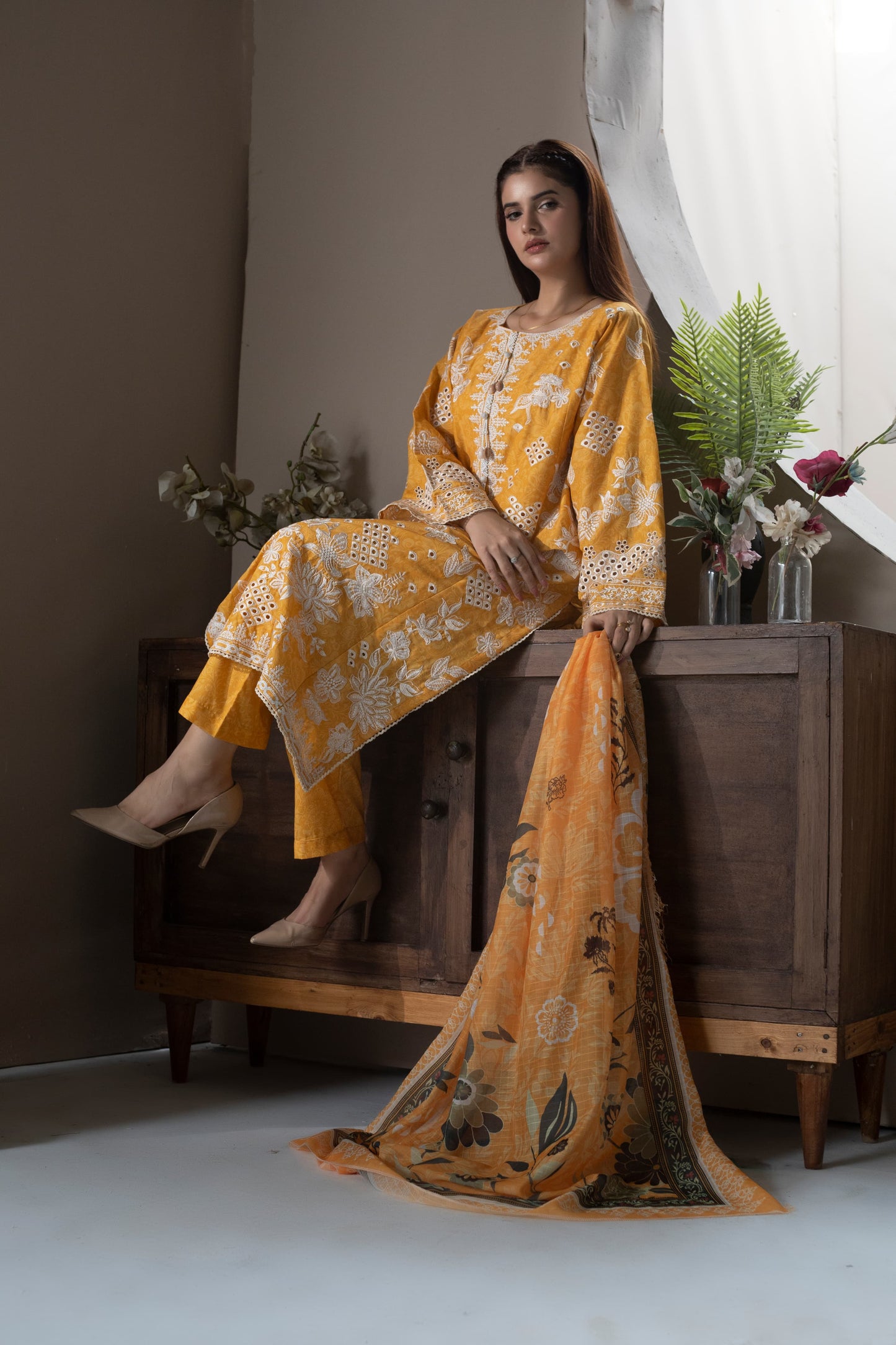 MH005 lawn fancy shirt style ladies suit 3pc by threads or buttons