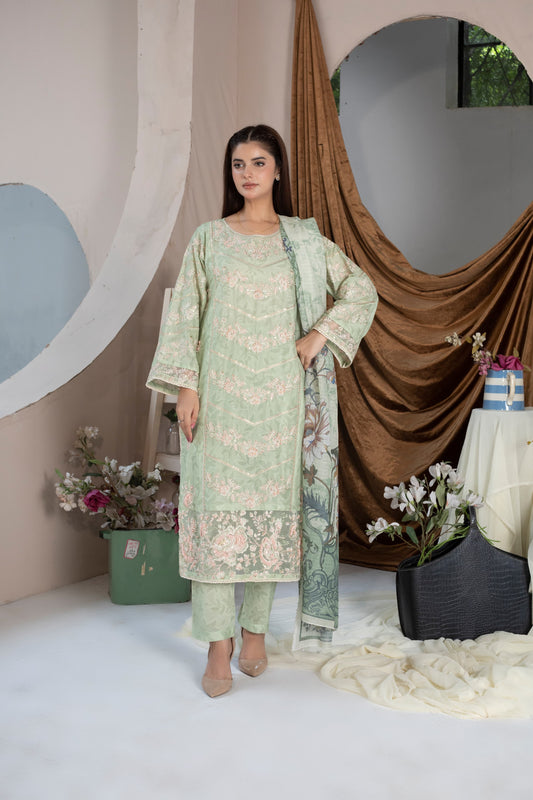 MH008 lawn fancy shirt style 3pc ladies suit by threads or buttons