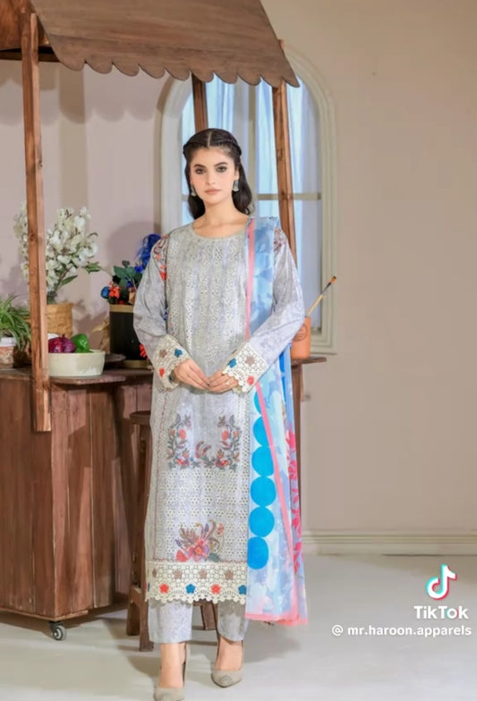 MH020 lawn fancy boring style 3pc in shirt design by threads or buttons