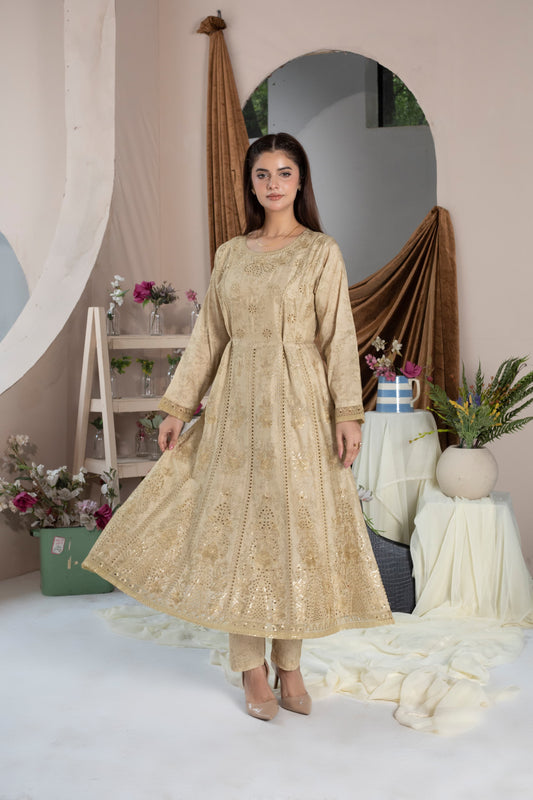 MH003 lawn fancy frock style with lawn dopatta 3pc embroidery ladies suit by threads or buttons