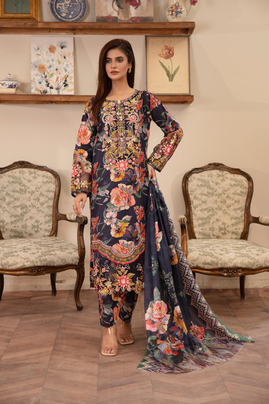 MH019 lawn fancy frock style patch work 3pc ladies suit