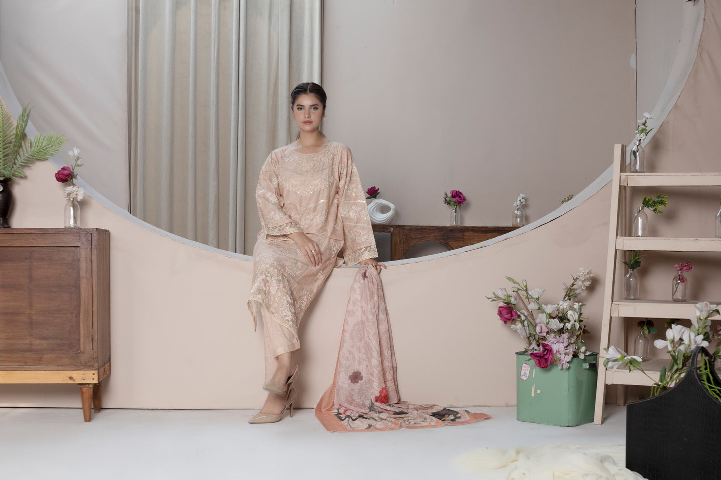 MH006 lawn fancy shirt style 3pc ladies suit embroidery by threads or buttons