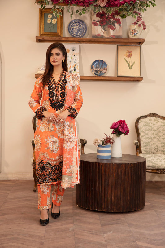 MH018 lawn fancy frock style 3pc ladies patchwork